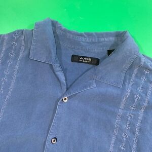 AXIS LA Men's Blue Silk Nautical Anchor Button Up Shirt XL
